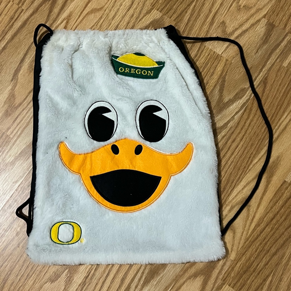 University of Oregon Ducks Mascot Drawstring Backpack Plush Pouch Bag